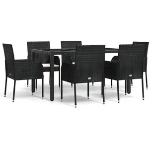 vidaXL Ensemble à manger de jardin coussins 7pcs Noir Résine tressée pas cher
