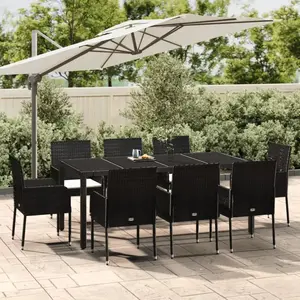 vidaXL Ensemble à manger jardin 9pcs et coussins noir résine tressée pas cher