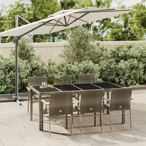 vidaXL Ensemble à manger jardin et coussins 7 pcs gris rotin pas cher