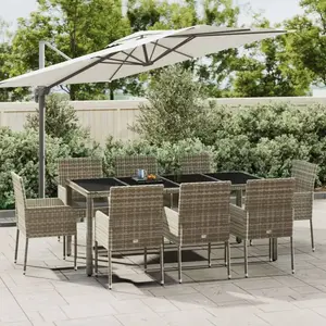vidaXL Ensemble à manger de jardin 9 pcs coussins gris résine tressée pas cher