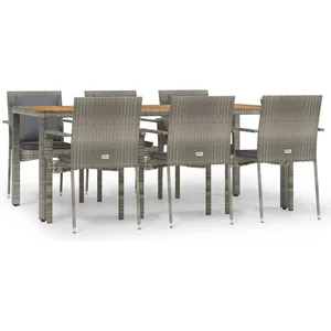 vidaXL Ensemble à manger jardin et coussins 7 pcs gris rotin pas cher