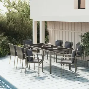 vidaXL Ensemble à manger de jardin 9 pcs coussins gris résine tressée pas cher