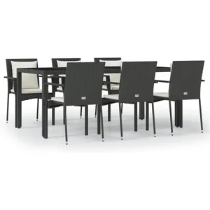 vidaXL Ensemble à manger de jardin coussins 7pcs Noir Résine tressée pas cher