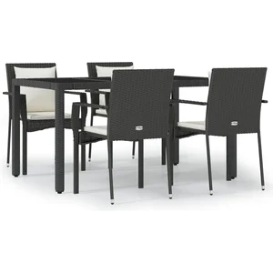 vidaXL Ensemble à manger de jardin coussins 5pcs Noir Résine tressée pas cher
