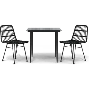 vidaXL Ensemble à manger de jardin 3 pcs Noir Résine tressée pas cher