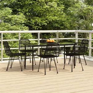 vidaXL Ensemble à manger de jardin 7 pcs Noir Résine tressée pas cher