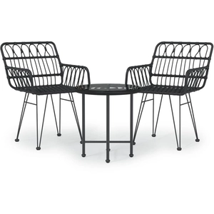 vidaXL Ensemble à manger de jardin 3 pcs Noir Résine tressée pas cher