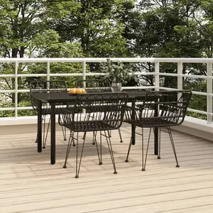 vidaXL Ensemble à manger de jardin 5 pcs Noir Résine tressée pas cher