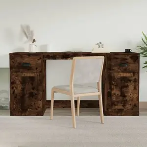 vidaXL Bureau avec armoire chêne fumé bois d'ingénierie pas cher