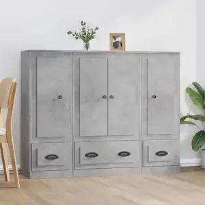 vidaXL Buffets 3 pcs gris béton bois d'ingénierie pas cher