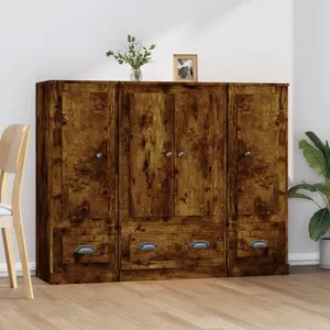 vidaXL Buffets 3 pcs chêne fumé bois d'ingénierie pas cher