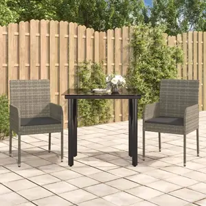 vidaXL Ensemble à manger jardin 3pcs avec coussins noir et gris pas cher