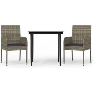 vidaXL Ensemble à manger jardin 3pcs avec coussins noir et gris pas cher