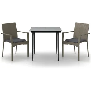 vidaXL Ensemble à manger jardin 3pcs avec coussins noir et gris pas cher