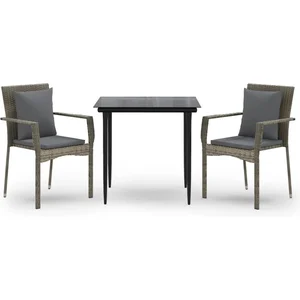 vidaXL Ensemble à manger jardin 3pcs avec coussins noir et gris pas cher