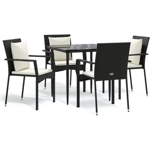vidaXL Ensemble à manger de jardin coussins 5pcs Noir Résine tressée pas cher