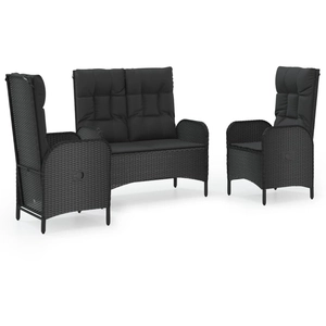 vidaXL Ensemble à manger de jardin avec coussins 3 pcs Noir pas cher