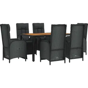 vidaXL Ensemble à manger de jardin coussins 7pcs Noir Résine tressée pas cher