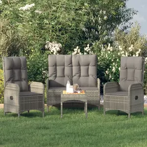 vidaXL Ensemble à manger jardin 4pcs et coussins Gris Résine tressée pas cher