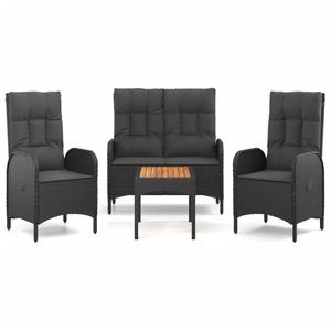 vidaXL Ensemble à manger de jardin 4 pcs avec coussins noir pas cher