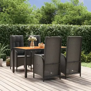 vidaXL Ensemble à manger de jardin coussins 5pcs Noir Résine tressée pas cher