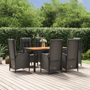 vidaXL Ensemble à manger de jardin coussins 7pcs Noir Résine tressée pas cher