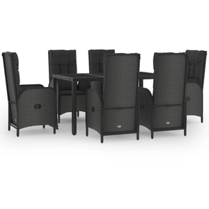 vidaXL Ensemble à manger de jardin coussins 7pcs Noir Résine tressée pas cher