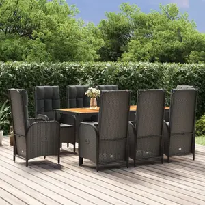 vidaXL Ensemble à manger jardin 9pcs et coussins noir résine tressée pas cher