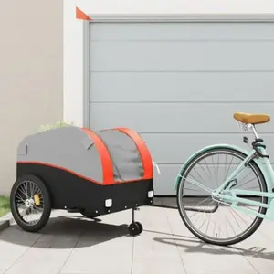 vidaXL Remorque de vélo noir et orange 45 kg fer pas cher