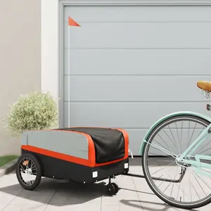 vidaXL Remorque de vélo noir et orange 45 kg fer pas cher