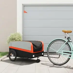vidaXL Remorque de vélo noir et orange 45 kg fer pas cher