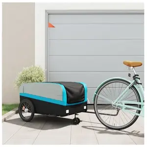 vidaXL Remorque de vélo noir et bleu 45 kg fer pas cher