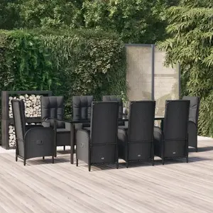 vidaXL Ensemble à manger jardin 9pcs et coussins noir résine tressée