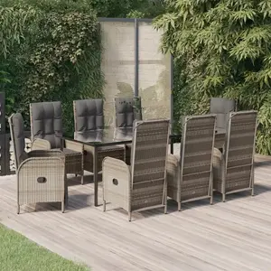 vidaXL Ensemble à manger de jardin 9pcs et coussins noir et gris pas cher
