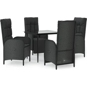 vidaXL Ensemble à manger de jardin coussins 5pcs Noir Résine tressée pas cher
