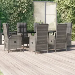 vidaXL Ensemble à manger jardin et coussins 7 pcs Noir et gris Rotin pas cher