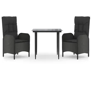 vidaXL Ensemble à manger de jardin avec coussins 3 pcs Noir pas cher