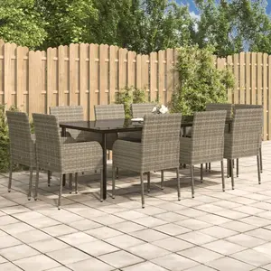 vidaXL Ensemble à manger jardin 11 pcs avec coussins noir et gris pas cher