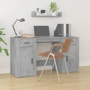 vidaXL Bureau avec armoire gris béton bois d'ingénierie pas cher