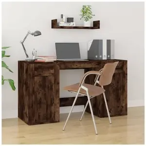 vidaXL Bureau avec armoire chêne fumé bois d'ingénierie pas cher