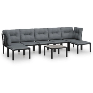 vidaXL Salon de jardin 8 pcs noir et gris résine tressée pas cher