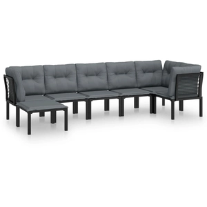 vidaXL Salon de jardin 7 pcs noir et gris résine tressée pas cher