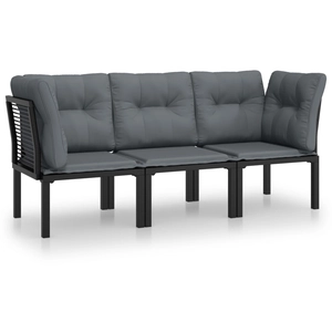 vidaXL Salon de jardin 3 pcs noir et gris résine tressée pas cher