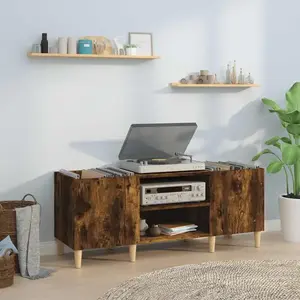 vidaXL Armoire à disques chêne fumé 121x38x48 cm bois d'ingénierie pas cher