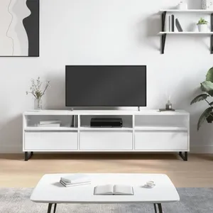 vidaXL Meuble TV blanc brillant 150x30x44,5 cm bois d'ingénierie pas cher
