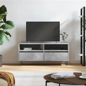 vidaXL Meuble TV gris béton 100x34,5x44,5 cm bois d'ingénierie pas cher