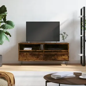 vidaXL Meuble TV chêne fumé 100x34,5x44,5 cm bois d'ingénierie pas cher