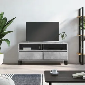 vidaXL Meuble TV gris béton 100x34,5x44,5 cm bois d'ingénierie pas cher