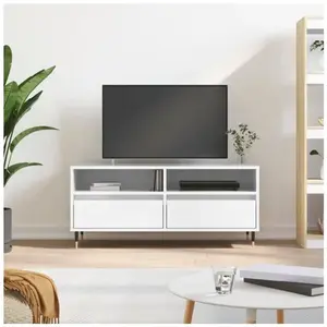 vidaXL Meuble TV blanc brillant 100x34,5x44,5 cm bois d'ingénierie pas cher