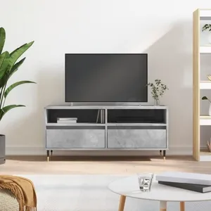 vidaXL Meuble TV gris béton 100x34,5x44,5 cm bois d'ingénierie pas cher